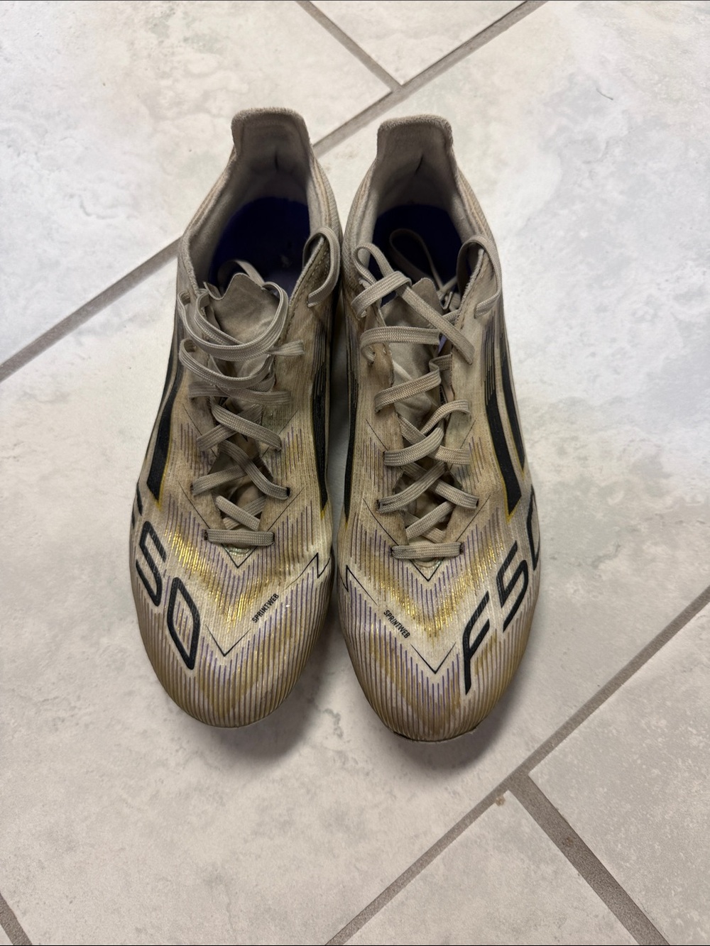 Boys Soccer Cleats - White and Gold